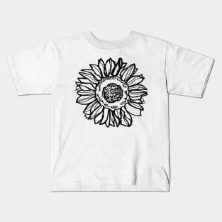 minimal sunflower, black and white plant artwork Kids T-Shirt